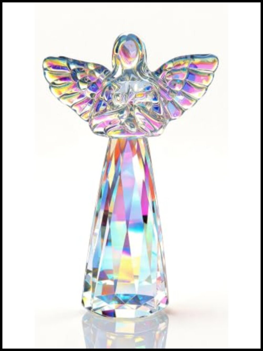 Iridescent K9 Crystal Guardian Angel Figurine with Cross, Christian Gift,